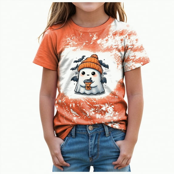 CAUYDY Toddler Halloween Shirt Baby Boys Girls Ghost Tshirt Ghost Pumpkin Graphic Short Sleeve Tee Tops Spooky Season Fall Clothes(Orange,18-24 M)