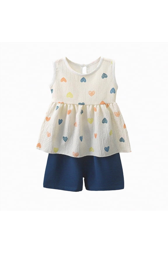 Toddler Kids Girl Clothes Baby Girls Floral Letter Graphic Top + Shorts 2Pcs Infant Girls Summer Short Set Newborn Girls Pjs Sets 9-18M 2T 3T 4T 5T (Sizes 12-18 Months,D1-Blue)