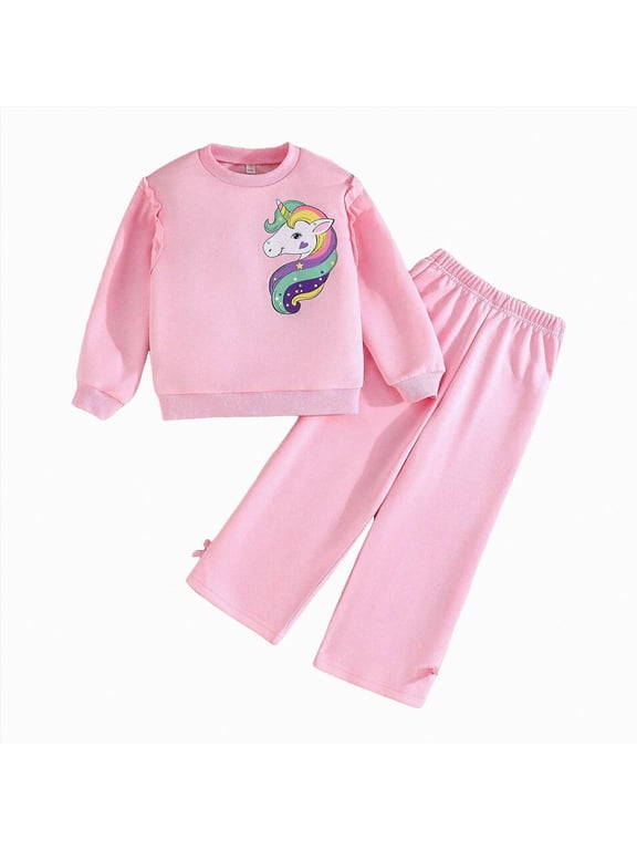 Toddler Outfits for Girls 1T 2T 3T 4T 5T 6T 7T Child Long Sleeve Tops Elastic Pants Two Piece Set Children Fall Winter Autumn Clothes Sizes 5-6 Years,Pink