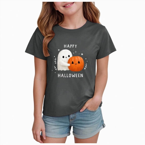 CAUYDY Toddler Pajama Girls Halloween Short Sleeve Top Sleepwear Cute Pumpkin Ghost Print Kids Loungewear Sizes 3-4 Years
