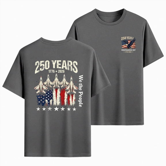 CAUYDY USA Flag Shirt for Men 1776 American Patriotic T-Shirt 4th of July We The People Tee Tops 250 Years Birthday Patriotic(L101-Dark Gray,L)