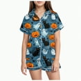 thumbnail image 1 of CAUYDY Unisex Satin Pajamas Set Boys Girls Silk Pjs Short Sleeve 2 Piece Sleepwear Button-Down Kids Nightwear(Navy,8-9 Y), 1 of 5