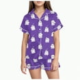 thumbnail image 1 of CAUYDY Unisex Satin Pajamas Set Boys Girls Silk Pjs Short Sleeve 2 Piece Sleepwear Button-Down Kids Nightwear(Purple,10-11 Y), 1 of 5