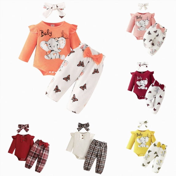 CAUYDY Western Baby Girl Clothes Set Long Sleeve Romper Pants Headband 3-Piece Fall Winter Outfits Christmas Gift for Newborn 0 3 6 9 12 18 Months Orange Sizes 6-9 Months