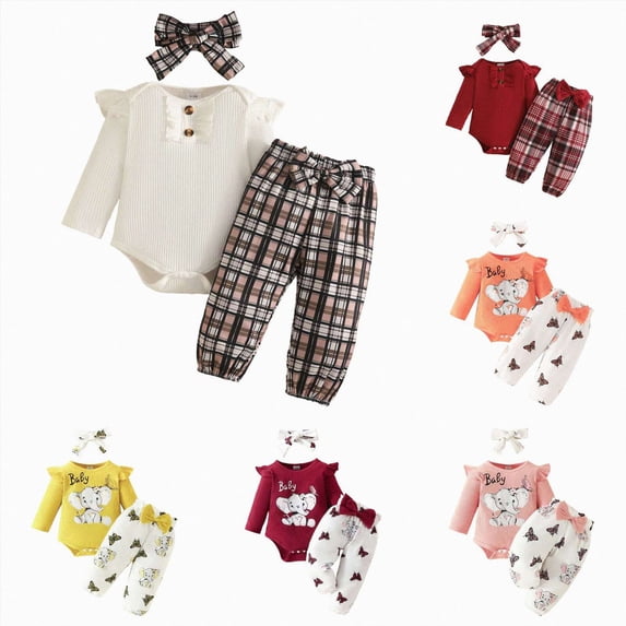 CAUYDY Western Baby Girl Clothes Set Long Sleeve Romper Pants Headband 3-Piece Fall Winter Outfits Christmas Gift for Newborn 0 3 6 9 12 18 Months White Sizes 12-18 Months