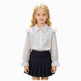 thumbnail image 1 of CAUYDY Western Girls Button Down Shirt Ruffle Long Sleeve Blouse Pretty Top for Kids Back to School Wear White Sizes 7-8 Years, 1 of 8