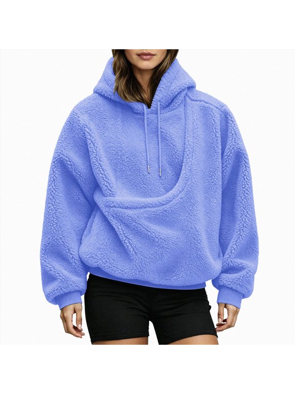 Women Cuddle Pouch Hoodie for Pets, Cozy Cat & Dog Carrier Sweatshirt Pullover with Kangaroo Pocket Blue Sizes L