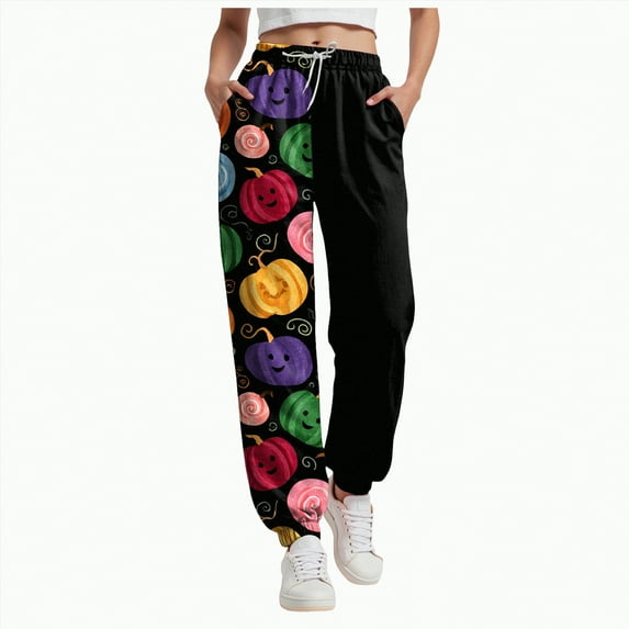 CAUYDY Women Halloween Sweatpants High Waisted Cinch Bottom Sporty Active Joggers Pants Baggy Lounge Bottoms with Pockets(Green,3XL)