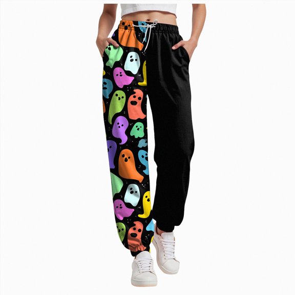 CAUYDY Women Halloween Sweatpants High Waisted Cinch Bottom Sporty Active Joggers Pants Baggy Lounge Bottoms with Pockets(Light Blue,3XL)