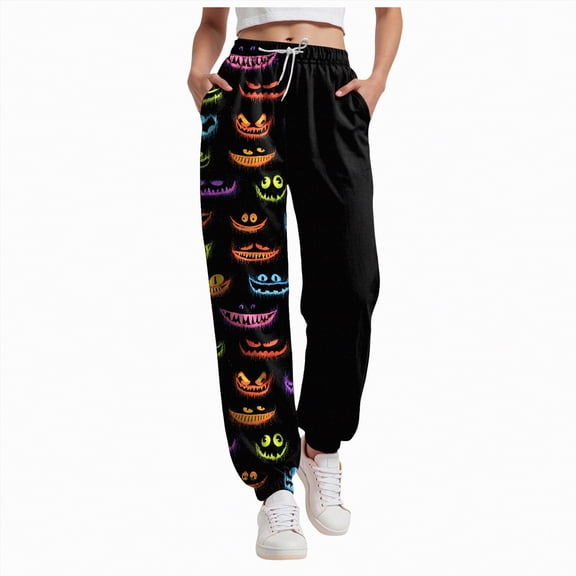 CAUYDY Women Halloween Sweatpants High Waisted Cinch Bottom Sporty Active Joggers Pants Baggy Lounge Bottoms with Pockets(Orange,S)