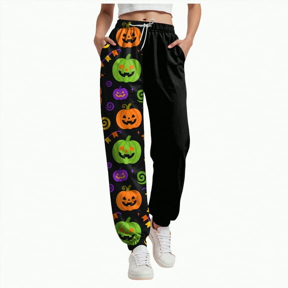 CAUYDY Women Halloween Sweatpants High Waisted Cinch Bottom Sporty Active Joggers Pants Baggy Lounge Bottoms with Pockets(Yellow,XL)