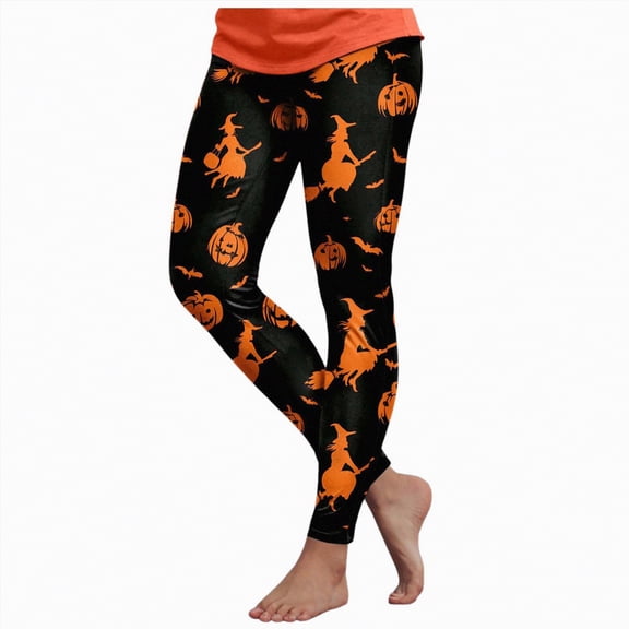 CAUYDY Women's Brushed Christmas Halloween Ankle Length Seasonal Printed Leggings(Black,XL)