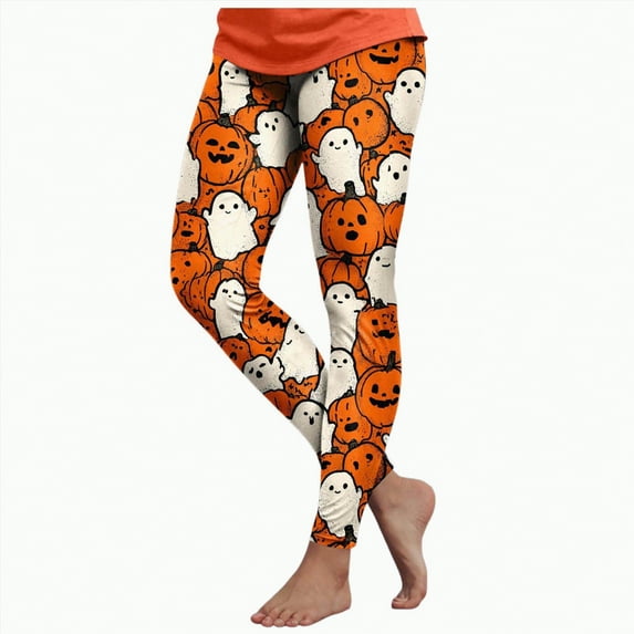 CAUYDY Women's Brushed Christmas Halloween Ankle Length Seasonal Printed Leggings(Gold,M)