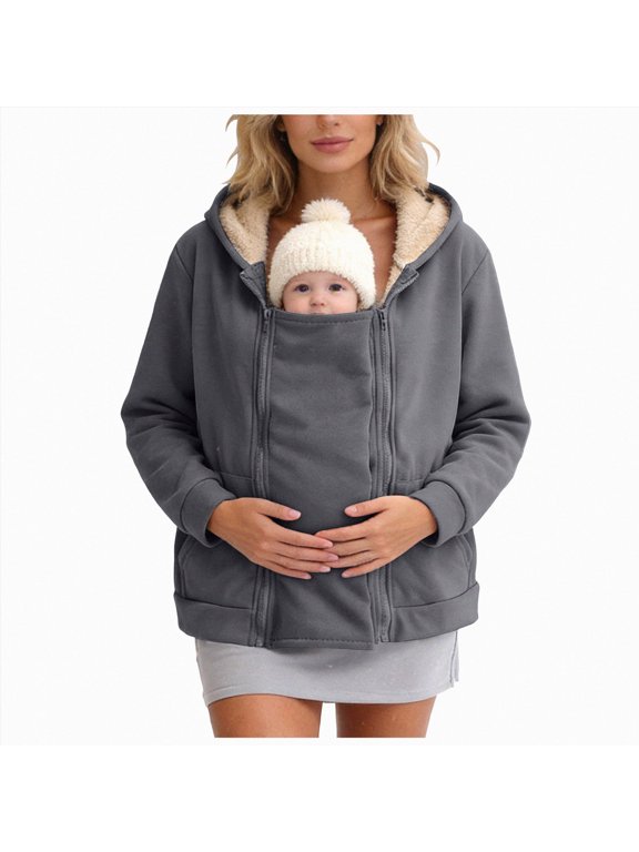 Women's Fleece Zip Up 3 in 1 Maternity Baby Wearing Hoodie Sweatshirt Jacket