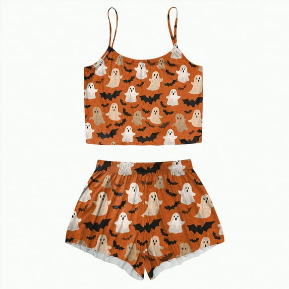 CAUYDY Women's Halloween Cute Printed Top and Shorts Pajamas Set Sleepwear(Coffee,L)