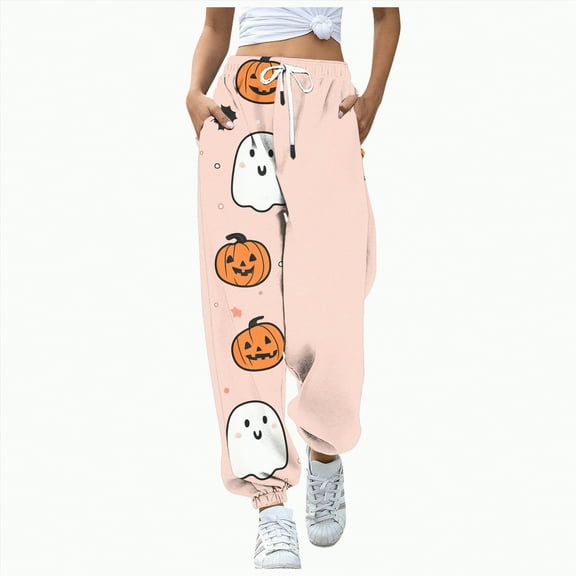 CAUYDY Women's Halloween Graphic Print Elastic Waist Sweatpants Gothic Punk Casual Long Pant Joggers( Red,XL)