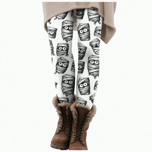 CAUYDY Women's Halloween Leggings Skull Pumpkin Print Stretchy Soft High Waisted Workout Sports Yoga Pants(Light Gray,XL)