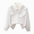 thumbnail image 1 of CAUYDY Youth Girls Long Sleeve Ruffle School Uniform Button Down Shirts Western Blouse Tops Fall Beige Sizes 13-14 Years, 1 of 5
