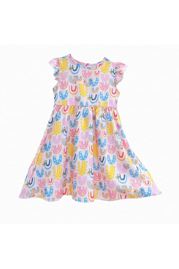 kids Baby Girl Dress Summer Casual Short Sleeve A-Line Dresses Floral Print Sundress Princess Dress for Toddlers 2T 3T 4T 5T (Sizes 2-3 Years,D1-Dark Purple)