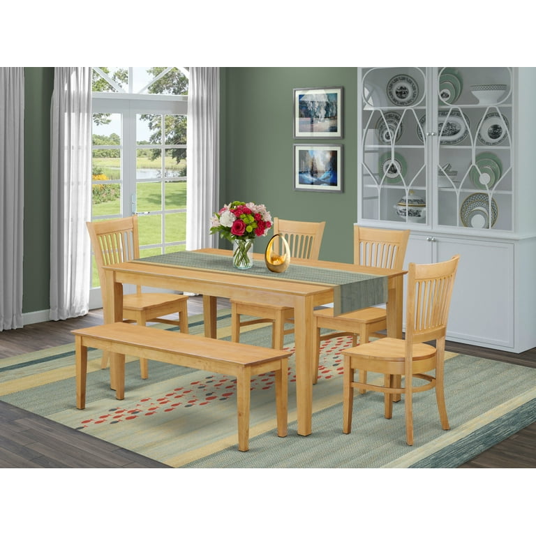 CAVA6-OAK-W 6-Pieces Table Set Dining Table and Dinette Chairs