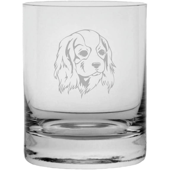 CAVALIER KING CHARLES SPANIEL Dog Themed Etched 10.25oz Crystal Rocks Whisky Glass