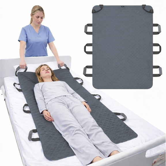 CAVENDY Positioning Bed Pad Waterproof Fabric (Black) | With 8 Reinforced Handles and 4 Soft Handle Pads,Slide Sheets for Moving Patient,Double-layer,Machine Washable and Reusable