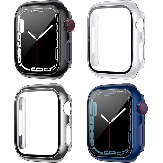 CAVN 4-Pack Apple Watch Series 7 Screen Protector Hard PC Case with Tempered Glass for iWatch 7 45 mm