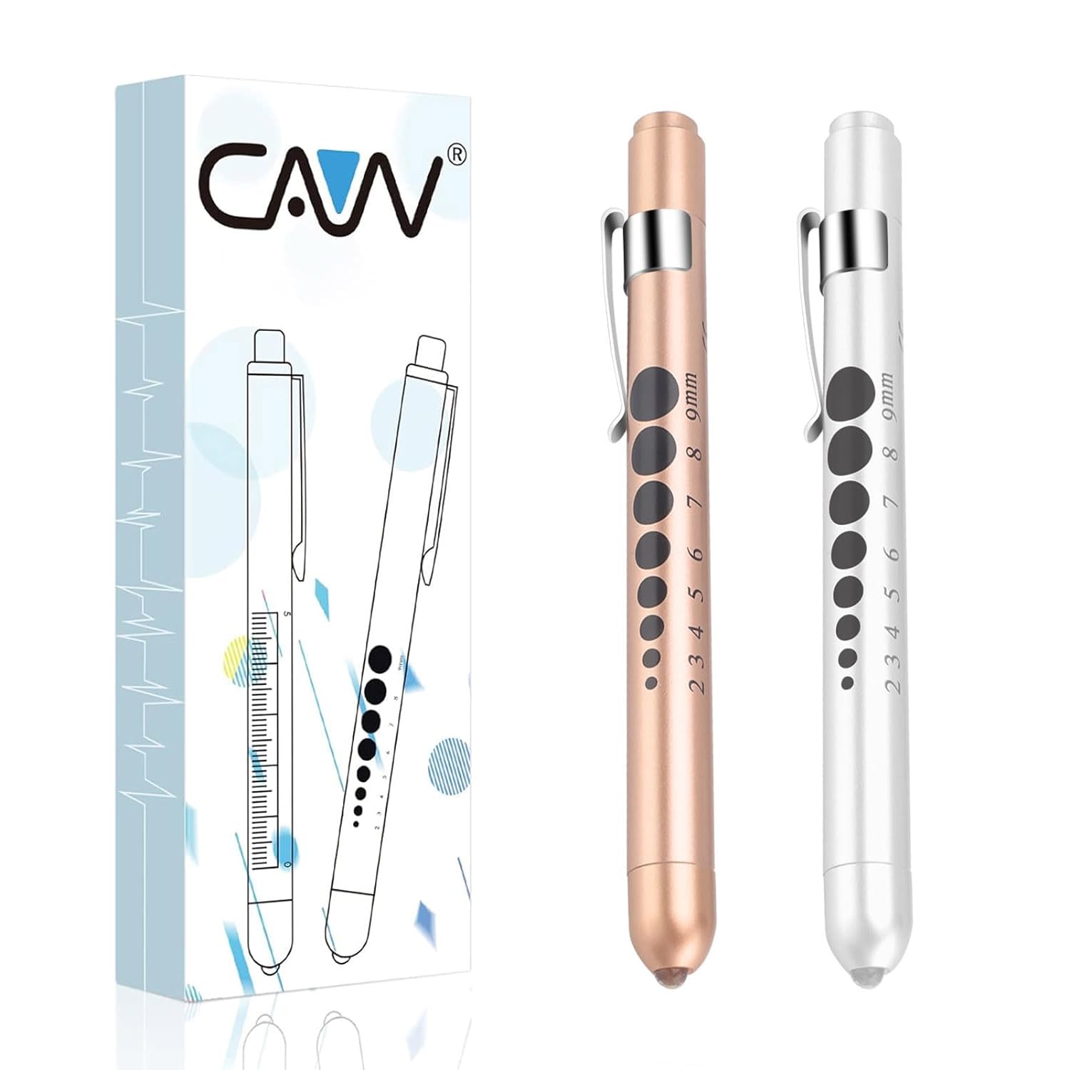 CAVN Pen Light with Pupil Gauge LED Penlight for Nurses Doctors, 2 Pcs