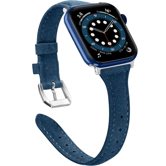 CAVN Silm Leather Apple Watch Band Genuine Wristbands Strap for iWatch Series 7/6/5/4/3/2/1/SE 38/40mm Blue