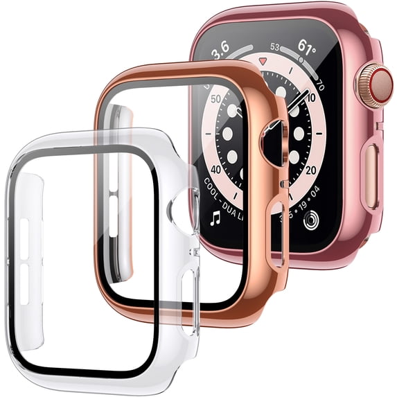 CAVN Tempered Glass Screen Protector Cases Compatible with Apple Watch Series 6 5 4 SE 40mm HD Hard PC Protective Cover for iWatch Series 6 5 4 SE 3 Pack