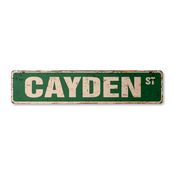 CAYDEN Vintage Aluminum Street Sign Childrens Name Room Metal Sign rustic metal tin | Indoor/Outdoor |  24" Wide