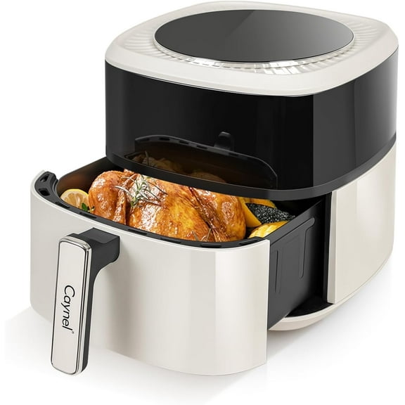 Caynel 6.5QT  Air Fryer, Beige - Visual Cooking Window, LCD Touch Controls, 6 Presets