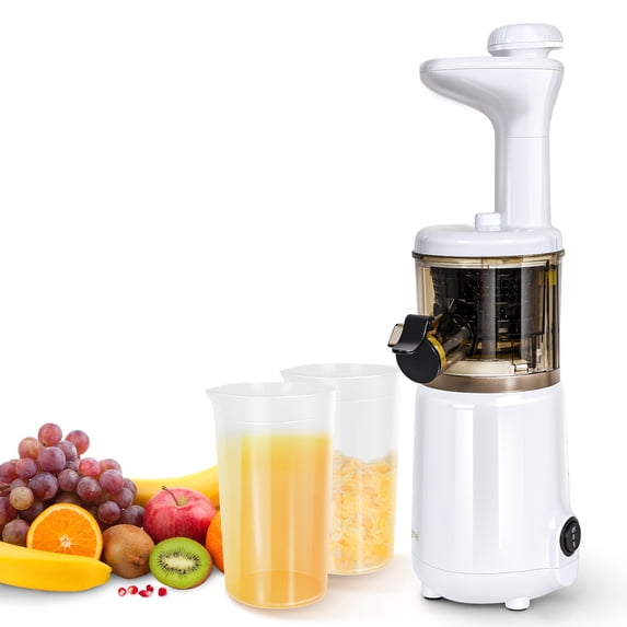 CAYNEL Compact and Portable Cold Press Juice, Masticating Slow Juicer with 1.77” Extra Wide Inlet Funnel,White