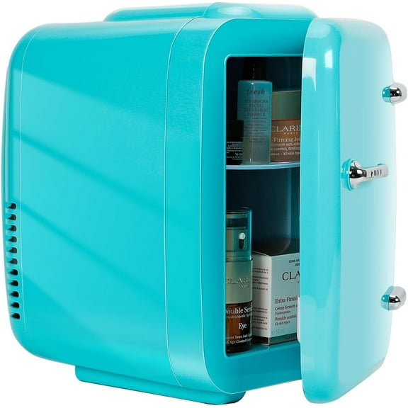 CAYNEL Mini Fridge, 4 Liter/ 6 Cans Small Refrigerator for Bedroom, 110V AC/ 12V DC Thermoelectric Cooler and Warmer for Drink Office Dorm Car, Blue