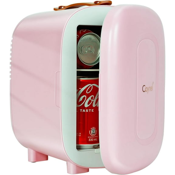 CAYNEL Mini Fridge Portable Thermoelectric 4L/6 Can AC/DC Cooler and Warmer for Skincare,Food,Beverage,Beauty & Makeup small Feidge for Bedroom,Car and Office (Pink)