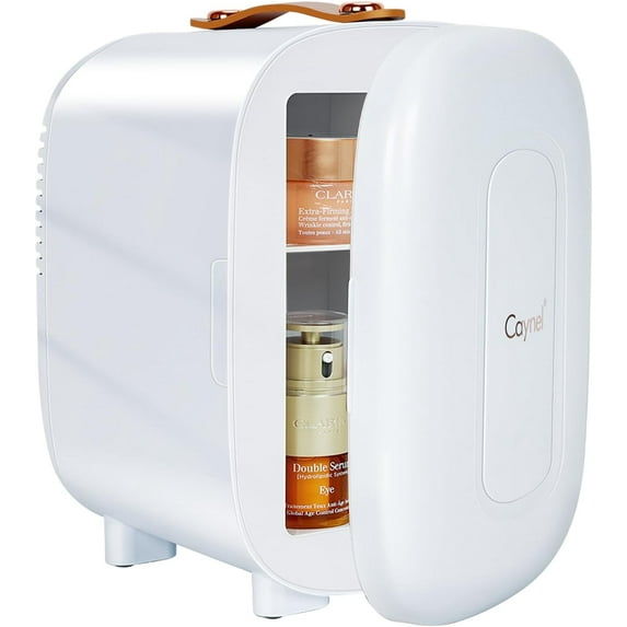 CAYNEL Mini Fridge Portable Thermoelectric 4L/6 Can AC/DC Cooler and Warmer for Skincare,Food,Beverage,Beauty & Makeup small Feidge for Bedroom,Car and Office (White)