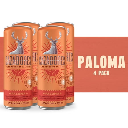CAZADORES Ready-to-Drink Gluten Free Paloma Cocktail, 355 mL Can (Pack of 4), ABV 5.9%