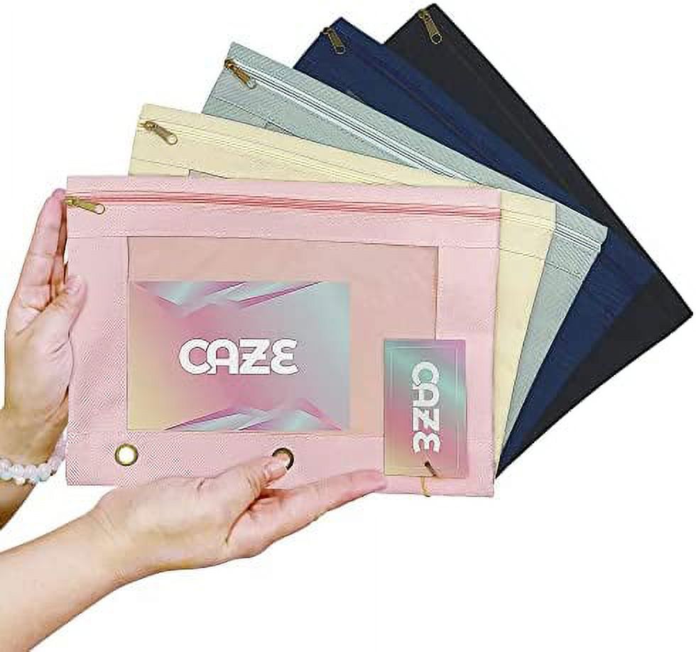 CAZE 5 Pack Binder Pencil Pouch Set with Zipper 8.5'' x 11.5'' Pencil