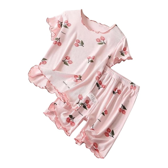 CAZOFW Big Girls Outfit Sets,Ruffle Hem Short Sleeve Top and Shorts Set,2 Piece,Size 7-8 Years
