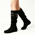 thumbnail image 1 of CAZOFW Fashion Boots for Women Mid Calf Slouch Boots with Round Toe and Flat Heel, 1 of 9