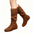 thumbnail image 1 of CAZOFW Fashion Boots for Women Mid Calf Slouch Boots with Round Toe and Flat Heel, 1 of 9