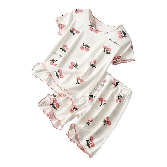 CAZOFW Girls 2 Piece Outfit Sets,Ruffle Hem Short Sleeve Top and Shorts Set,Size 5-6 Years