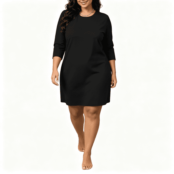 CAZOFW Nightgowns for Women Plus Size,3/4 Sleeve Round Neck Soft Casual Short Nightgown Sizes L-5XL