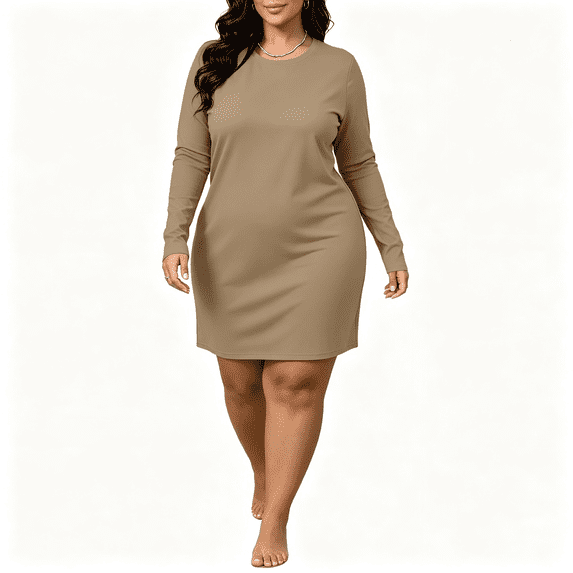 CAZOFW Nightgowns for Women Plus Size,Long Sleeve Round Neck Soft Cozy Short Nightgown Casual Sleepshirt Sizes L-5XL