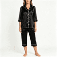 thumbnail image 1 of CAZOFW Pajamas for Women,Satin 2 Piece 3/4 Sleeve Top,Capri Pant,Loungewear Pjs Sizes S-2X, 1 of 8