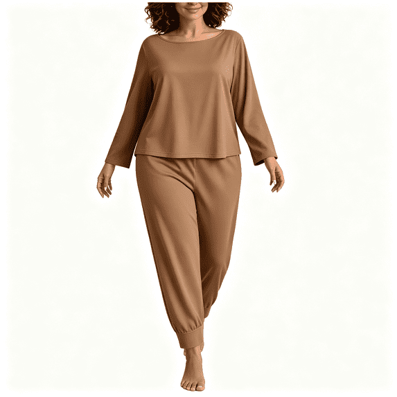 CAZOFW Plus Size Pajamas for Women,Long Sleeve Crew Neck Top Jogger Pants Set,Soft Casual Loungewear Sizes XL-5X