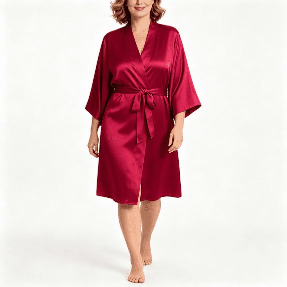 CAZOFW Robes for Women,Silky Satin Short Sleeve Casual Sleep Robe Soft Comfortable Sleepwear Loungewear Size S-4XL