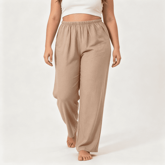 CAZOFW Sleep Pants for Women Cotton Soft Straight Leg Sleep Trousers Elastic Waist Relaxed Home Lounge Wear