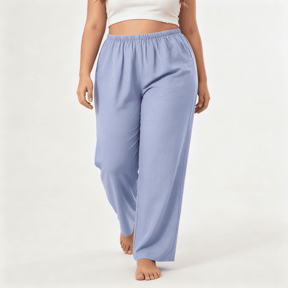 CAZOFW Sleep Pants for Women Cotton Soft Straight Leg Sleep Trousers Elastic Waist Relaxed Home Lounge Wear