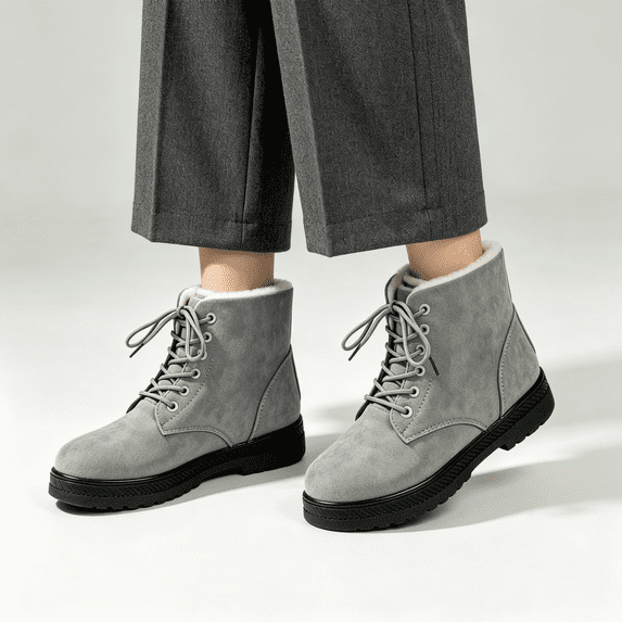 CAZOFW Snow Boots for Women Fleece Lined Lace Up Ankle Boots with Skid-resistant treaded sole